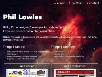 My portfolio website home page at tablet sized width